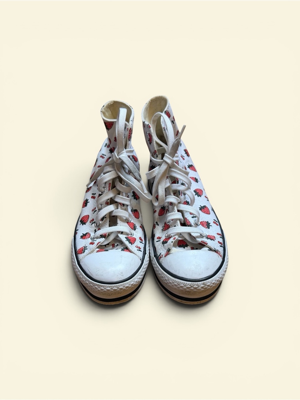 Converse White High-Top Sneakers with Red Strawberry Print